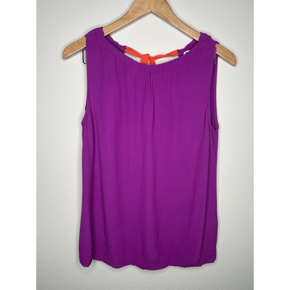 Kate Spade Tank Top Womens Small Purple Sleeveless Orange Bow Back Viscose Chic